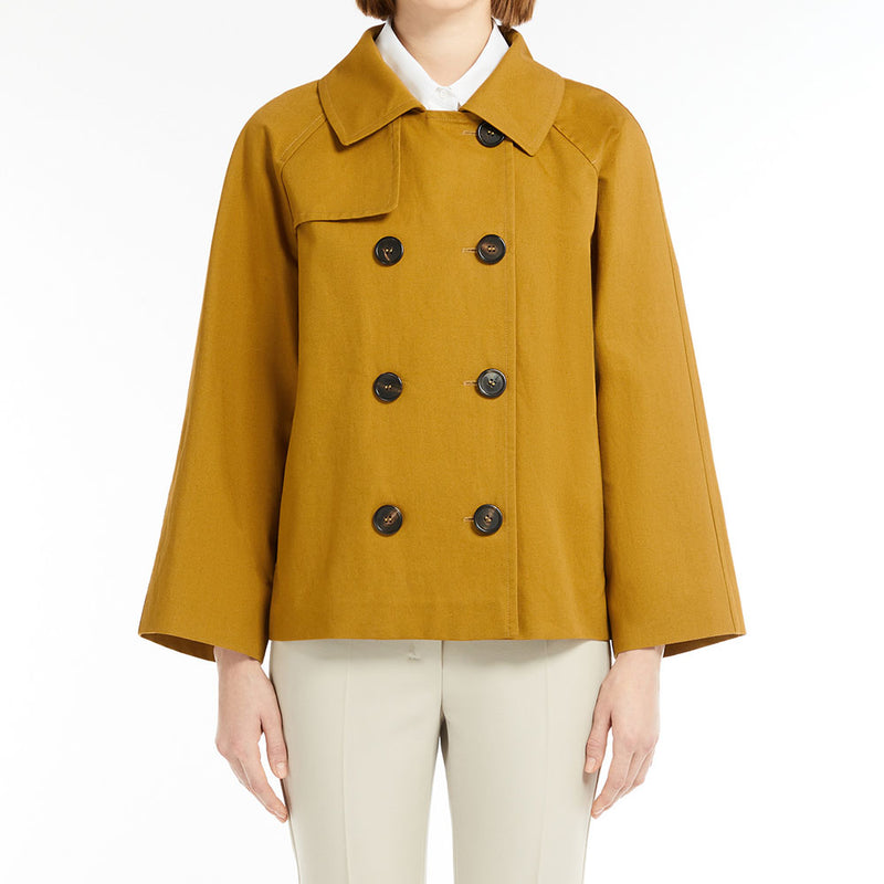 Water-repellent cotton and linen cropped trench coat