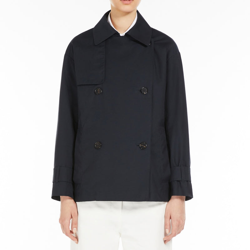 Short trench coat in water-repellent twill