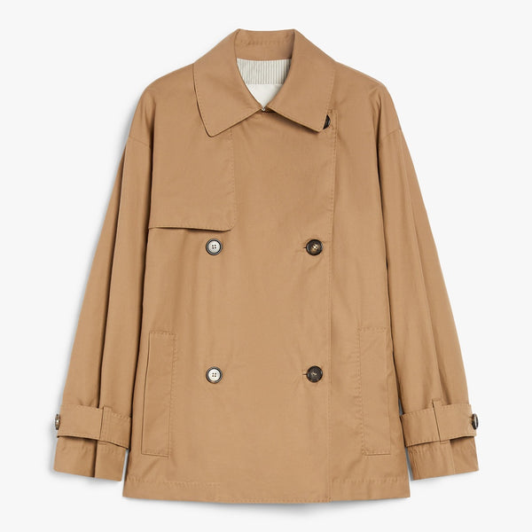 Short trench coat in water-repellent twill