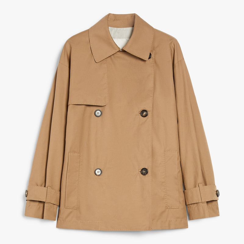 Short trench coat in water-repellent twill