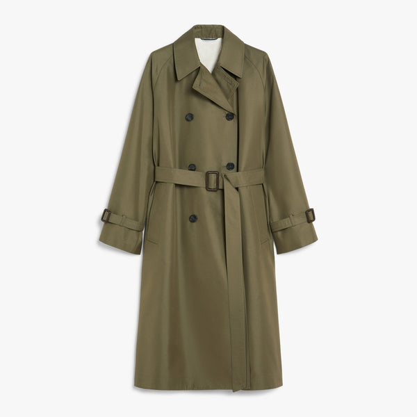 Reversible trench coat in water-repellent gabardine