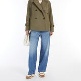Water-repellent gabardine short trench coat