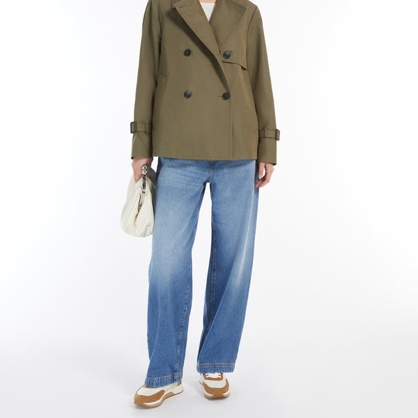 Water-repellent gabardine short trench coat