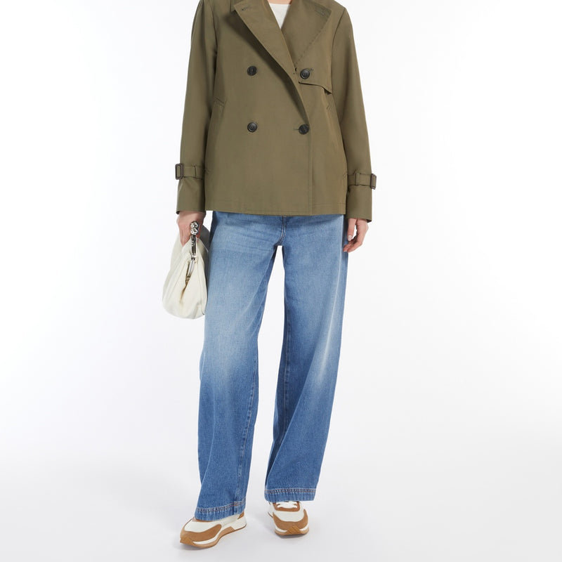 Water-repellent gabardine short trench coat