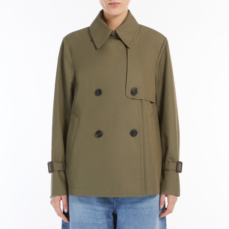 Water-repellent gabardine short trench coat