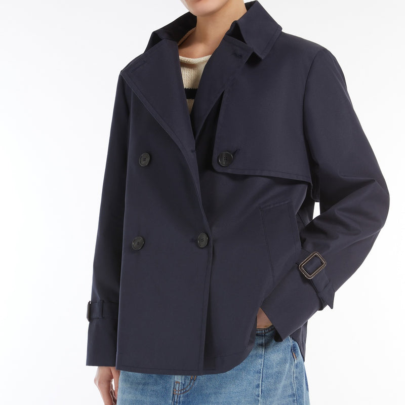 Water-repellent gabardine short trench coat