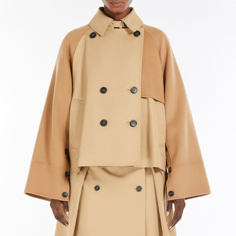 Water-repellent gabardine double-breasted trench coat