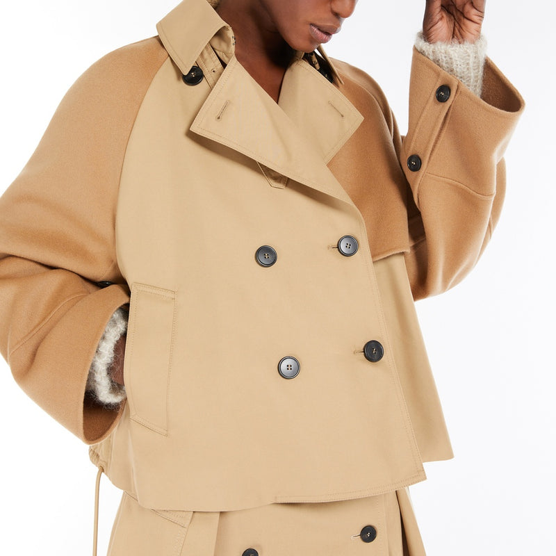 Water-repellent gabardine double-breasted trench coat