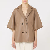 Double-breasted reversible cape in water-repellent cotton