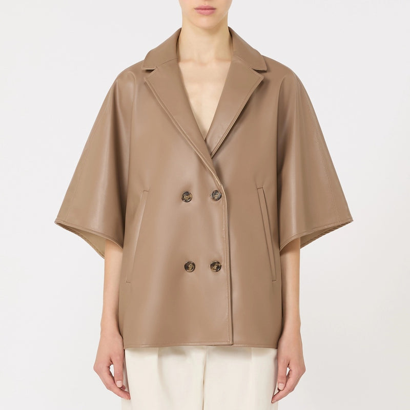 Double-breasted reversible cape in water-repellent cotton