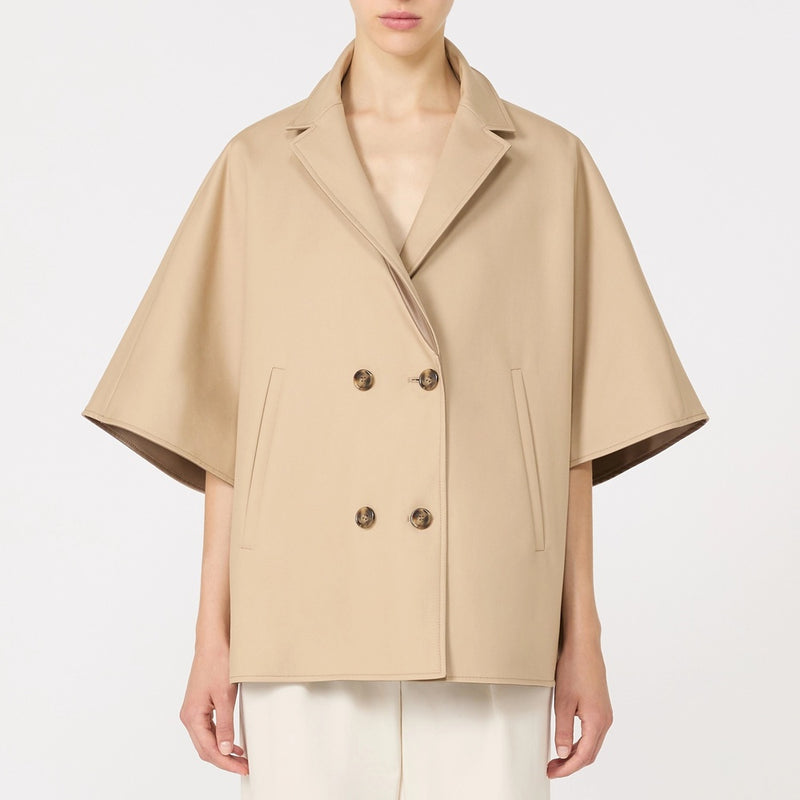Double-breasted reversible cape in water-repellent cotton