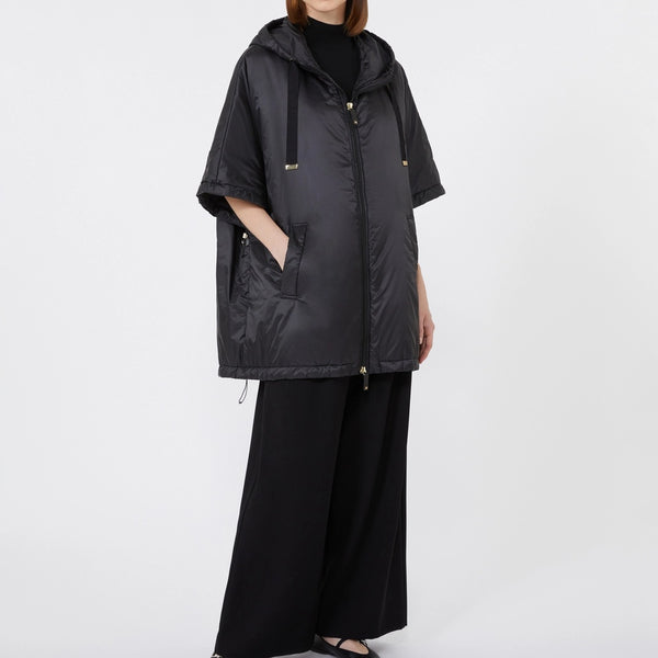 Quilted hooded cape in water-repellent canvas