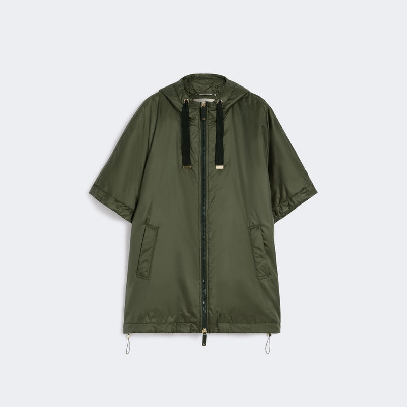 Quilted hooded cape in water-repellent canvas