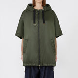 Quilted hooded cape in water-repellent canvas
