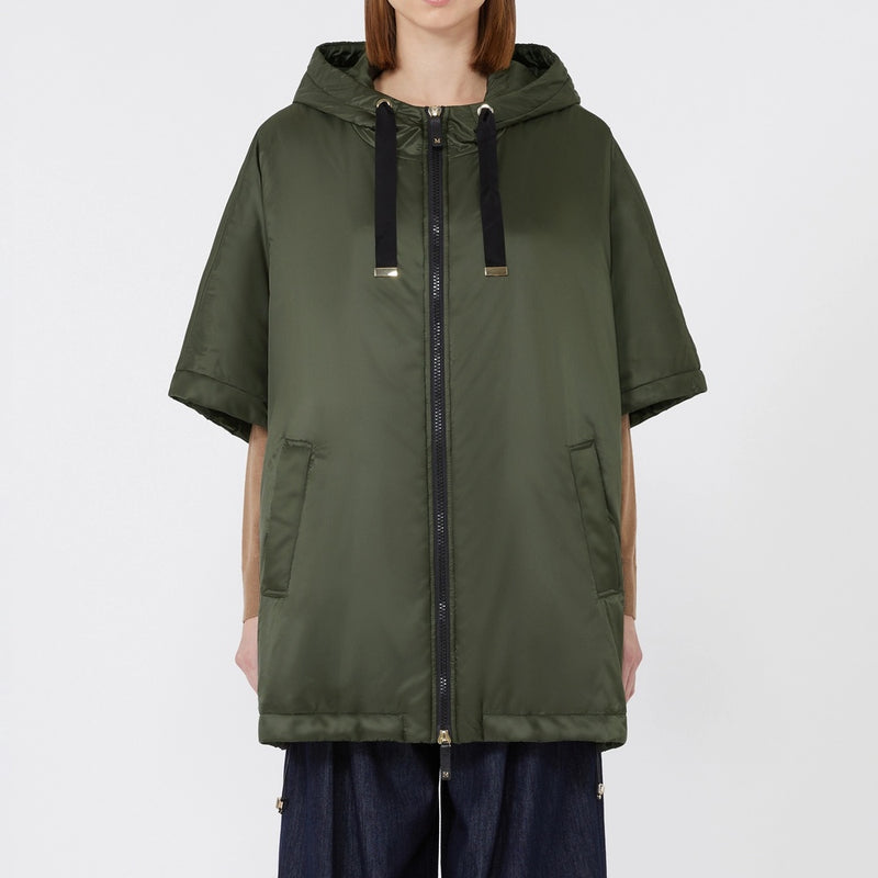 Quilted hooded cape in water-repellent canvas
