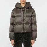 Cropped down jacket in water-repellent technical fabric