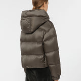Cropped down jacket in water-repellent technical fabric