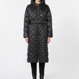 Long quilted down jacket in water-repellent fabric