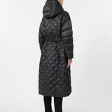 Long quilted down jacket in water-repellent fabric