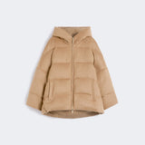 Reversible down jacket in camel hair and water-repellent taffeta