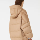 Reversible down jacket in camel hair and water-repellent taffeta