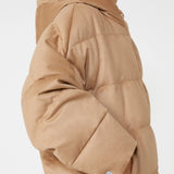 Reversible down jacket in camel hair and water-repellent taffeta