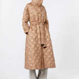 Long quilted down jacket in water-repellent fabric