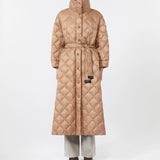 Long quilted down jacket in water-repellent fabric