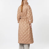 Long quilted down jacket in water-repellent fabric