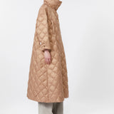 Long quilted down jacket in water-repellent fabric