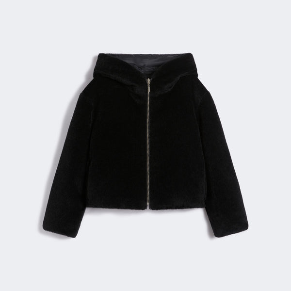 Short reversible padded jacket in alpaca and wool