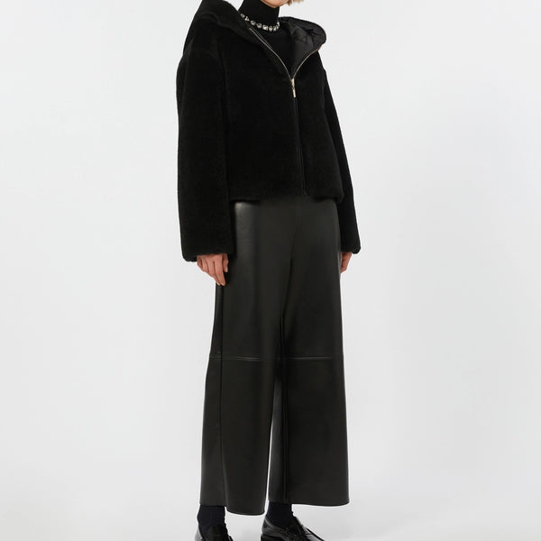 Short reversible padded jacket in alpaca and wool