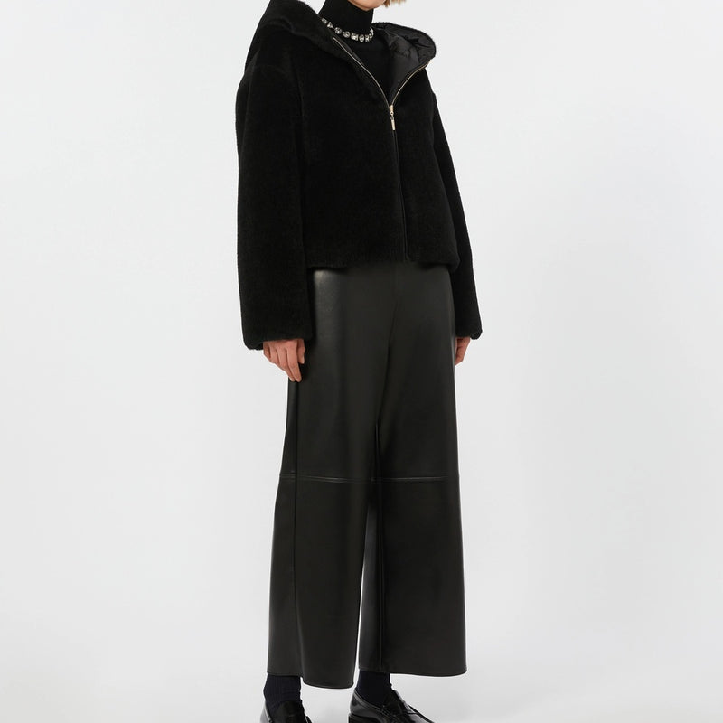 Short reversible padded jacket in alpaca and wool