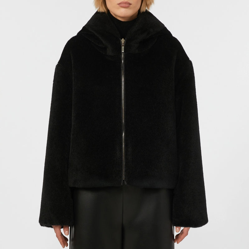 Short reversible padded jacket in alpaca and wool