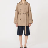 Short double-breasted trench coat in water-repellent cotton twill
