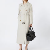 Long double-breasted trench coat in water-repellent cotton twill