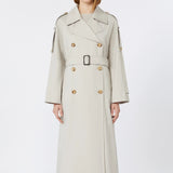 Long double-breasted trench coat in water-repellent cotton twill