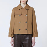 Short water-repellent twill trench coat