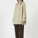 Water-repellent twill cropped trench coat
