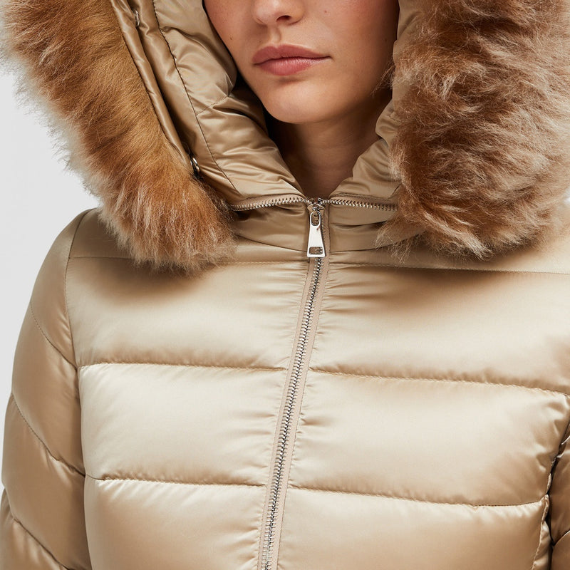 CUPIDONE HOODED SHEARLING SHORT DOWN JACKET