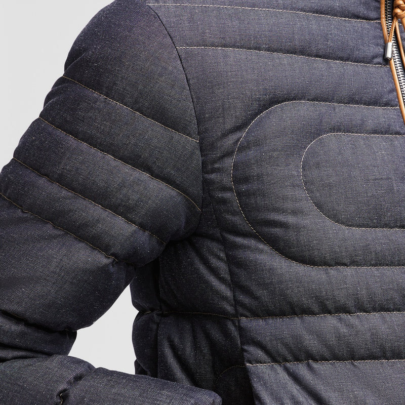 XIAOQING SNAKE-QUILTED DENIM SHORT DOWN JACKET