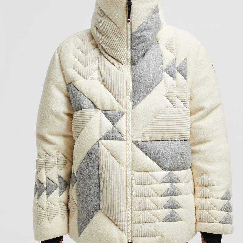 LEUTASCH PATCHWORK-QUILTED WOOL SHORT DOWN JACKET