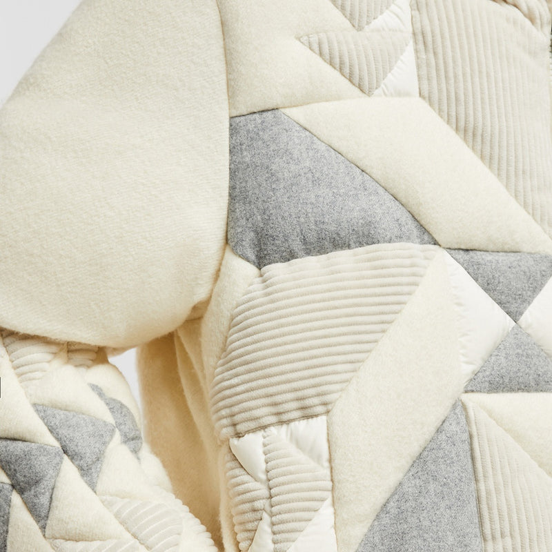 LEUTASCH PATCHWORK-QUILTED WOOL SHORT DOWN JACKET