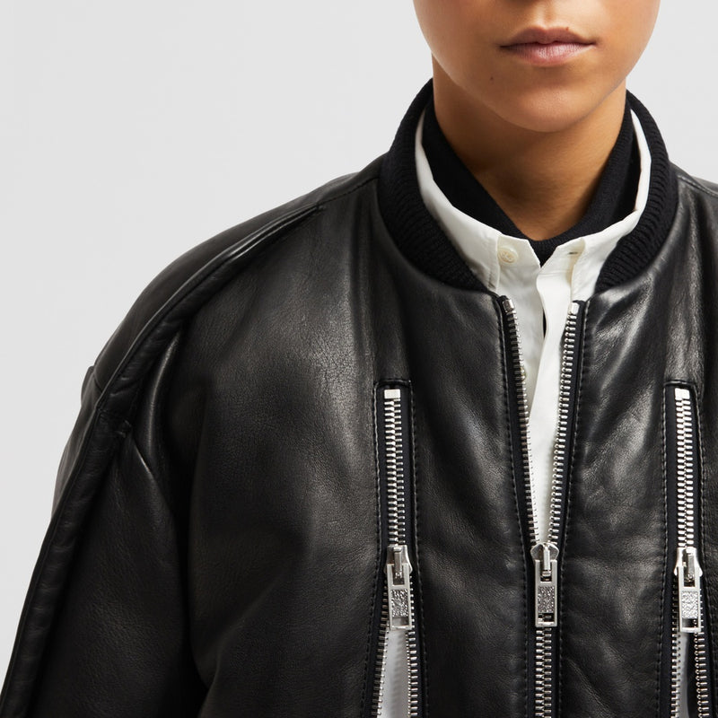 MONCLER X WILLOW SMITH IALI LEATHER BOMBER JACKET