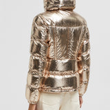 DOUROS METALLIC HOODED SHORT DOWN JACKET