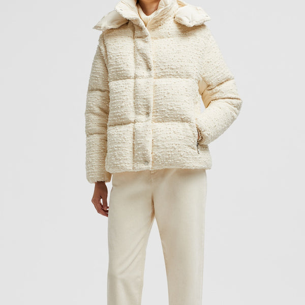 PARANAS HOODED TWEED SHORT DOWN JACKET