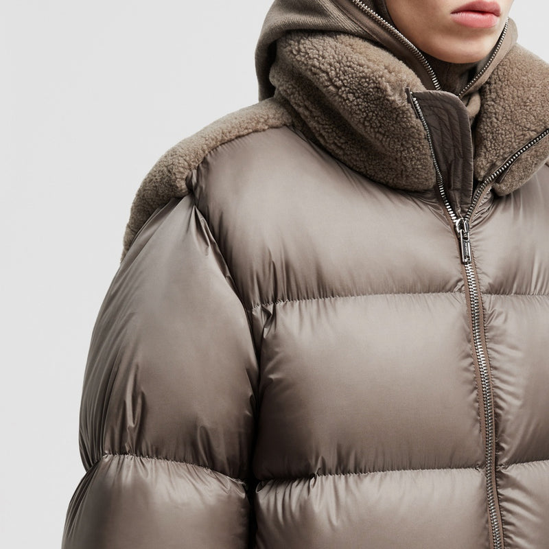 MONCLER + RICK OWENS CYCLOPIC SHEARLING SHORT DOWN JACKET