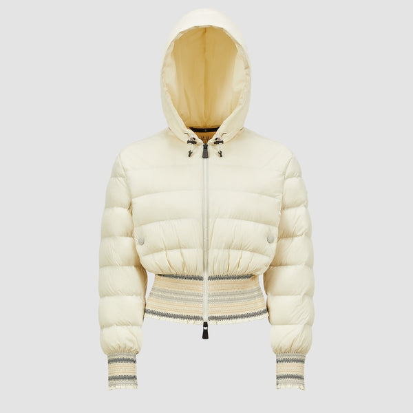 JEYPORE EMBROIDERED HOODED SHORT DOWN JACKET