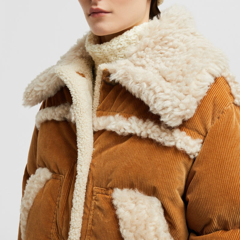 CALEU CORDUROY SHEARLING SHORT DOWN JACKET