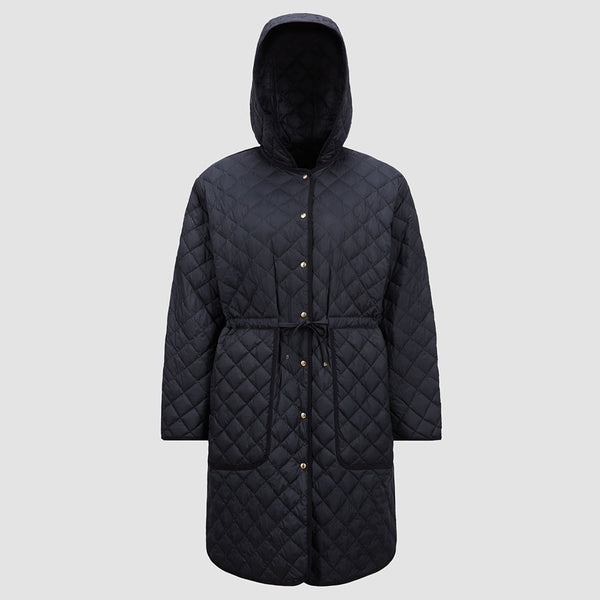 ETELAN HOODED DIAMOND-QUILTED LONG DOWN JACKET